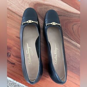 Salvatore Ferragamo Black Leather heals with Gold Accent